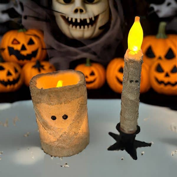 LED Mummy Pillar and Taper Candle Set