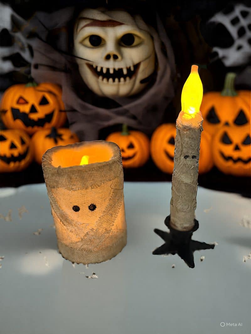 LED Mummy Pillar and Taper Candle Set