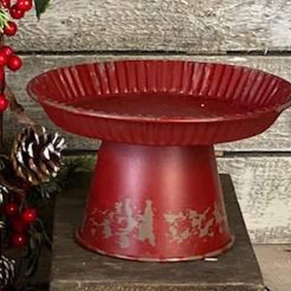 Alternative view of Red Distressed Metal Pie Pan Candle Stand
