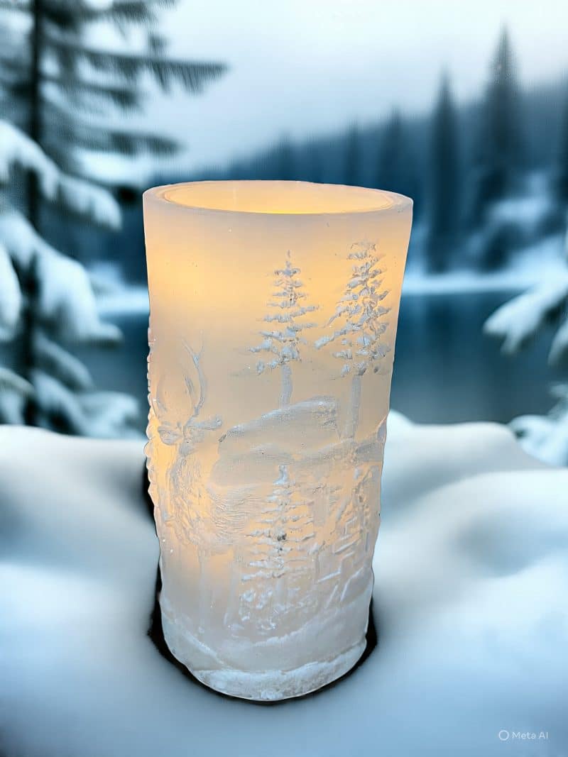 4" X 8" White Deer and House Fountain Pillar Candle