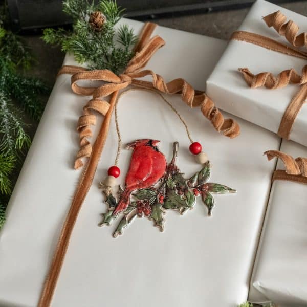 Alternative view of METAL  CARDINAL HANGING ORNAMENT SET of 2