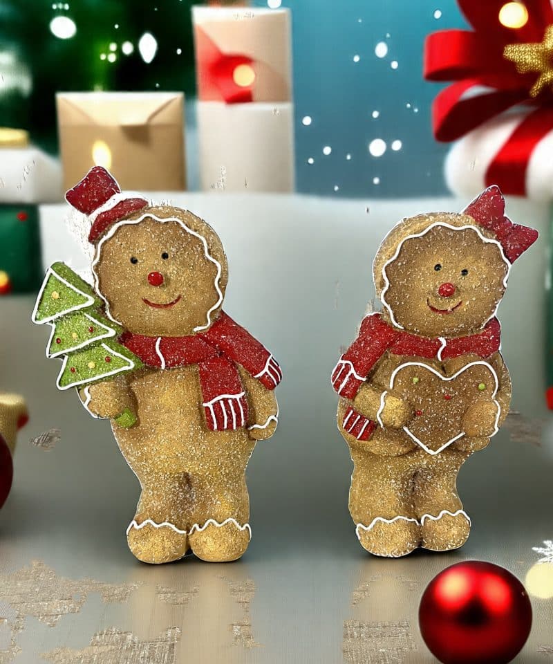Set of Two 9" Gingerbread Figurines - Tree/ Heart