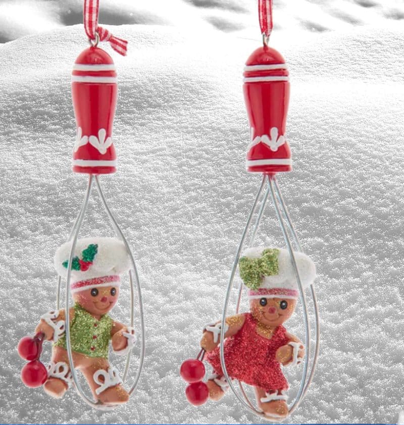 Gingerbread Boy & Girl On Whisk Ornaments/ Set of 2