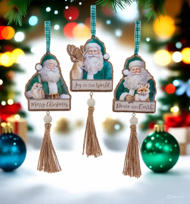 Winter Green Santa Ornaments