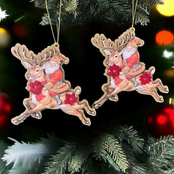 Santa On Deer Ornament