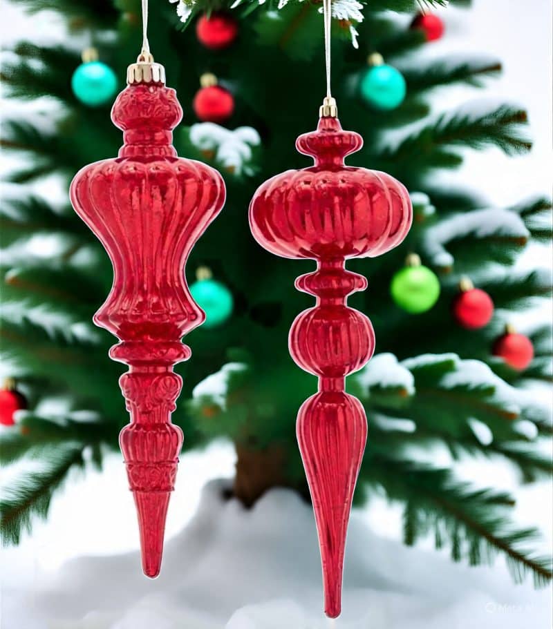 12" Red Distressed Finish Finial Ornaments, Set of 2