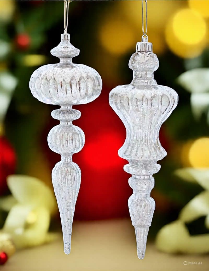 12" Silver Distressed Finish Finial Ornaments, Set of 2
