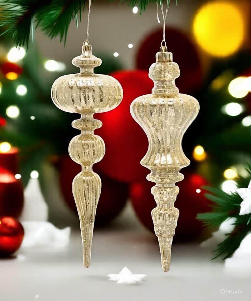 12" Gold Distressed Finish Finial Ornaments, Set of 2