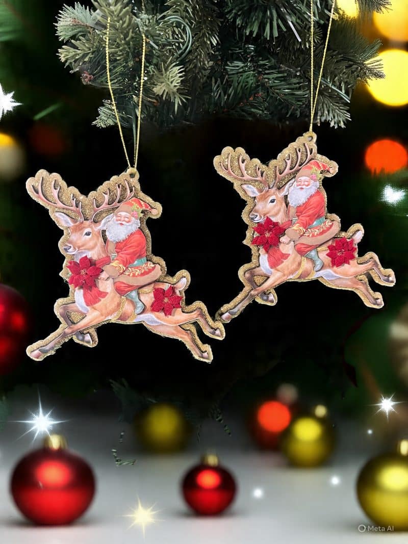 Santa On Deer Ornament