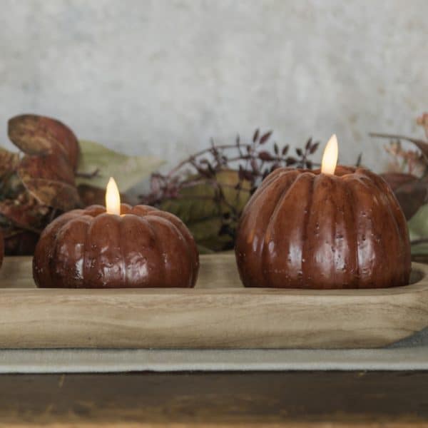 Bronze 3D Flame Pumpkin Candles / Set of 2
