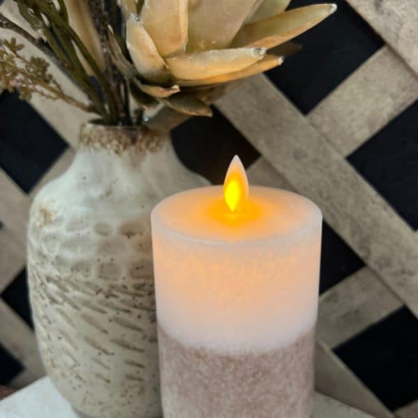 Brown & White 3 Layers Moving Flame Mottled Candle 3x6in