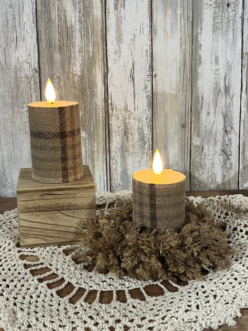 Fall Plaid 3" Pillar Candle Set of 2