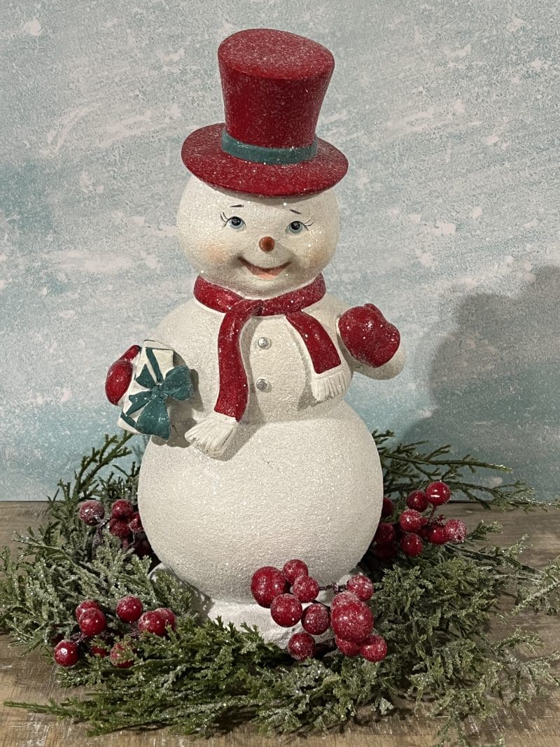 11.5" Melrose  Glittered Snowman with Present
