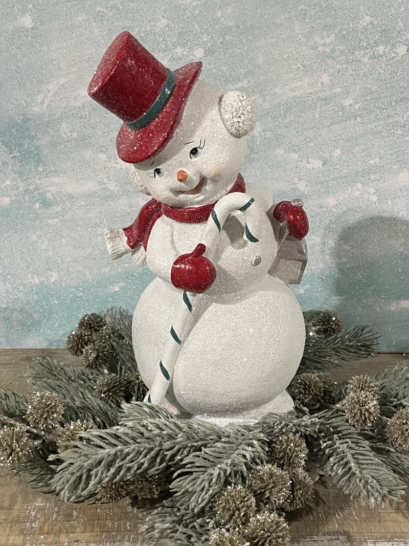11.5" Melrose  Glittered Snowman with Candy Cane