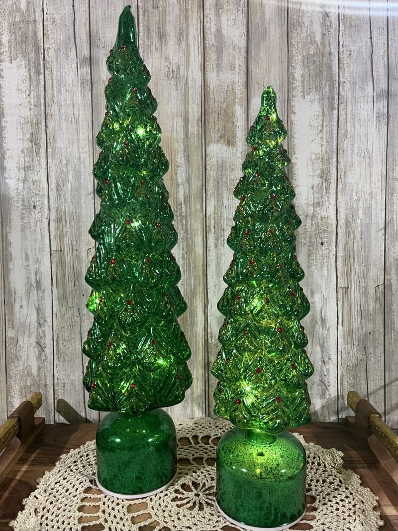 Melrose LED Rotating Glass Trees w/ Timer Set of 2
