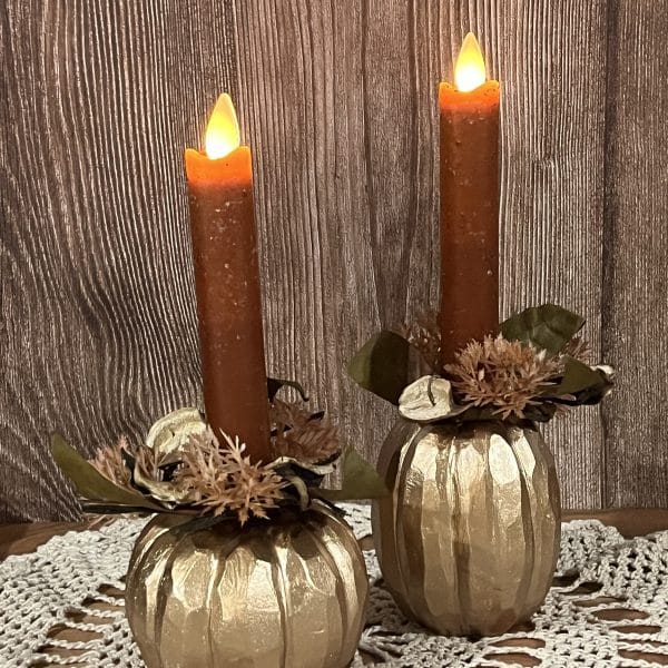 Alternative view of Gold Resin Pumpkin Taper Holders/ Set of 2
