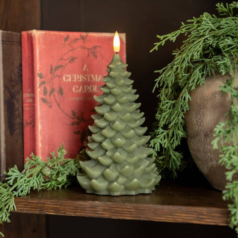 8" DARK GREEN 3D FLAME BALSAM TREE CANDLE
