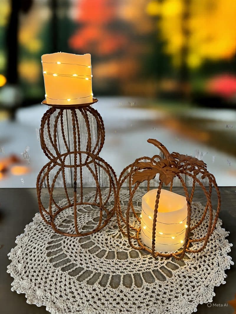 Orange Twisted Metal Pumpkin Candle Holders / Set of 2