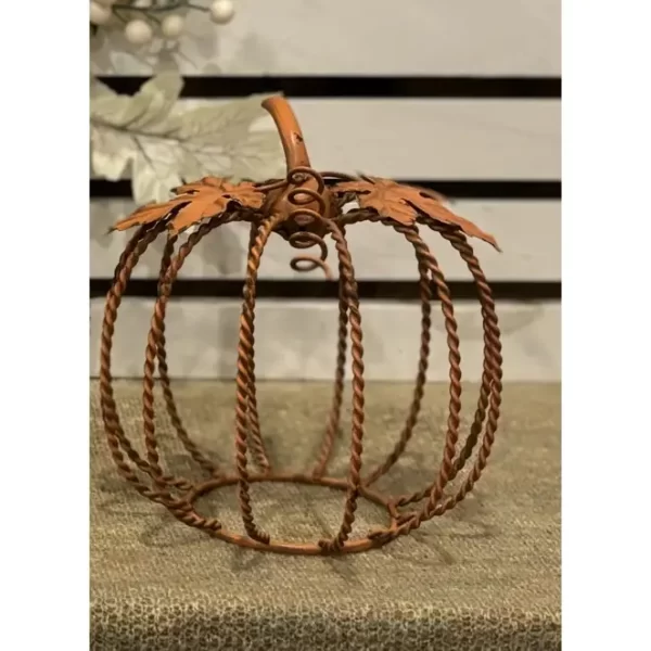Alternative view of Orange Twisted Metal Pumpkin Candle Holders / Set of 2