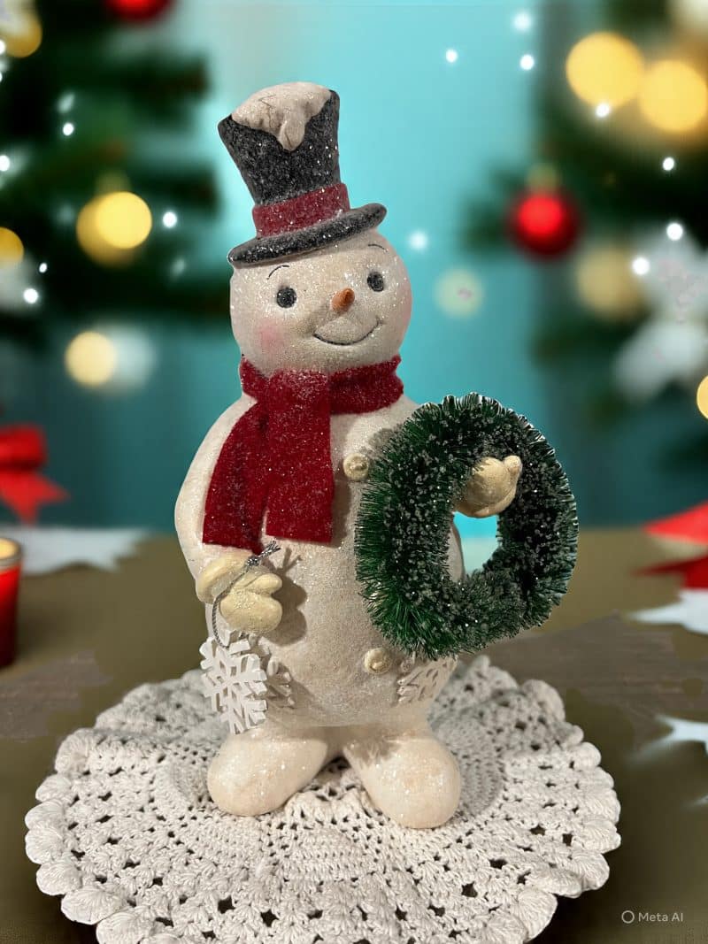 8" Paper Pulp Snowman with Wreath
