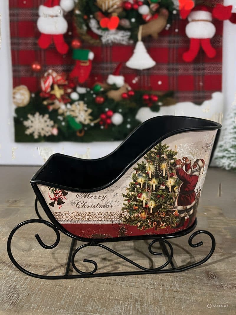 Vintage Santa Metal Sled