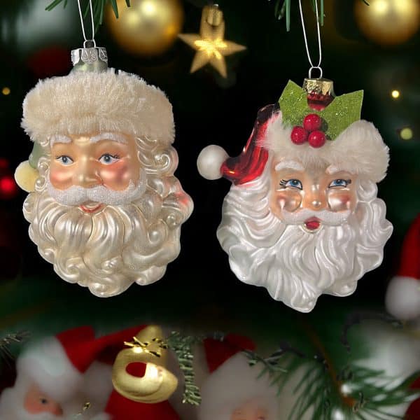 Glass Santa Head Ornament Set of 2