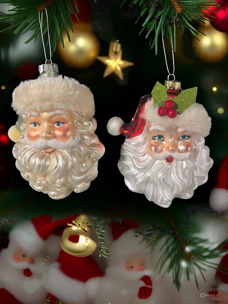 Glass Santa Head Ornament Set of 2