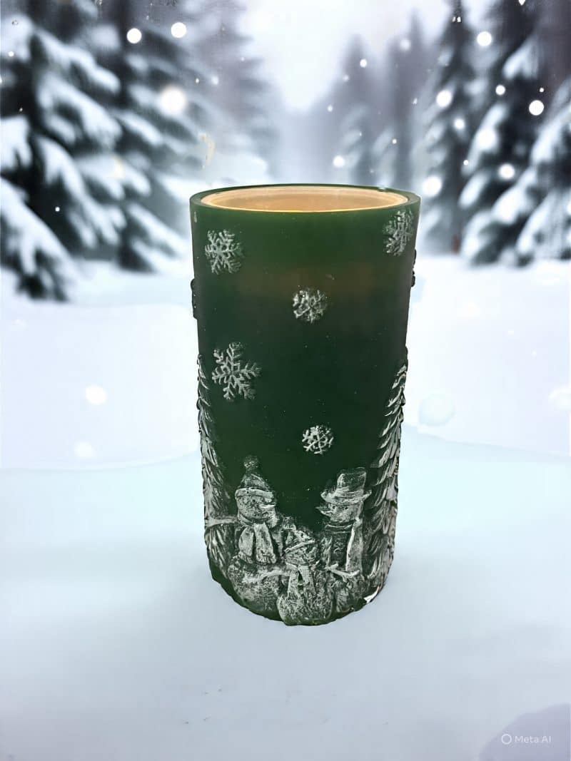 4" X 8" Green Snowman Fountain Pillar Candle
