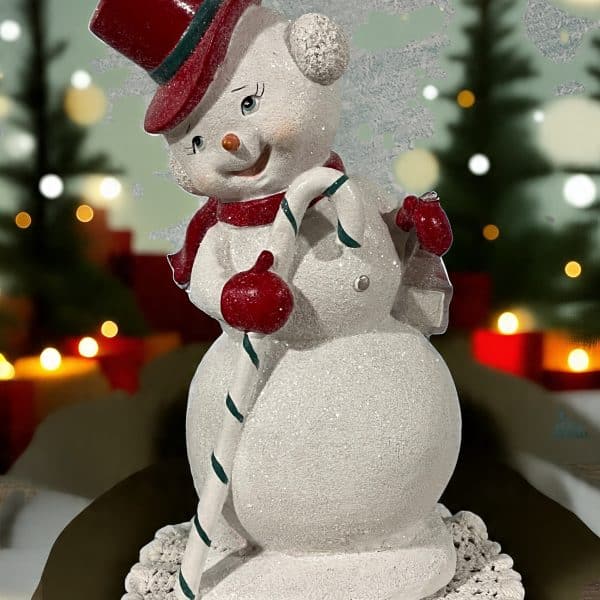 Alternative view of 11.5" Melrose  Glittered Snowman with Candy Cane