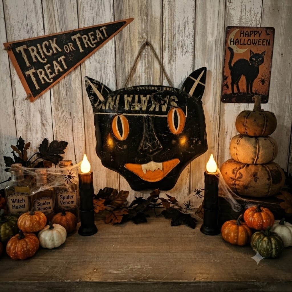 Recycled Metal Black Cat Wall Hanger Special Value Set