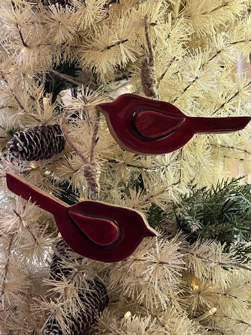 Red Wooden Cardinal Ornaments / Set of 2