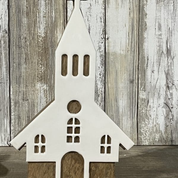 Alternative view of Wooden Nativity with White Enamel  and Chapel of Hope Decor Set