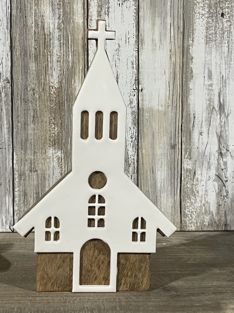 Wooden Nativity with White Enamel  and Chapel of Hope Decor Set - Image 2