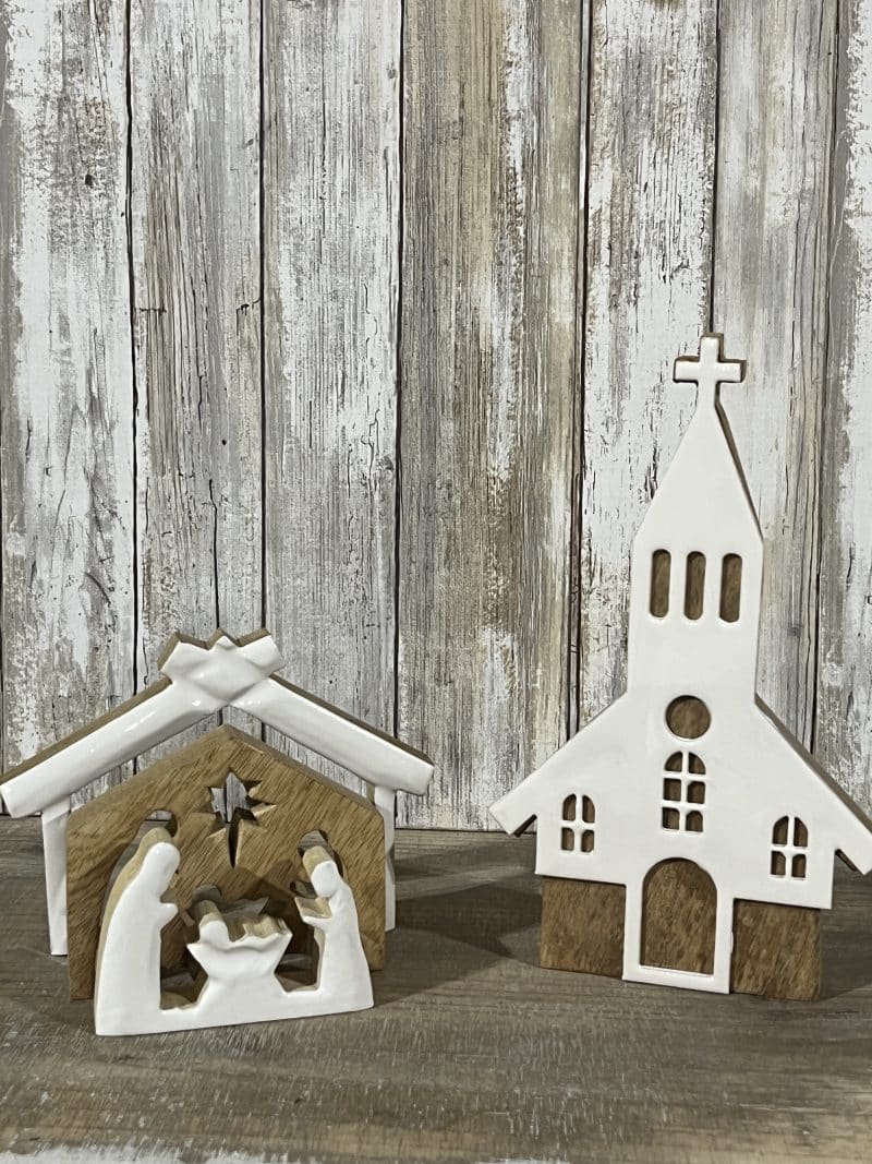 Wooden Nativity with White Enamel  and Chapel of Hope Decor Set - Image 4