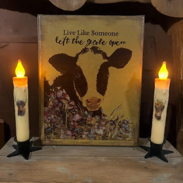 Cow With Flowers Canvas and Tapers Special Value Set