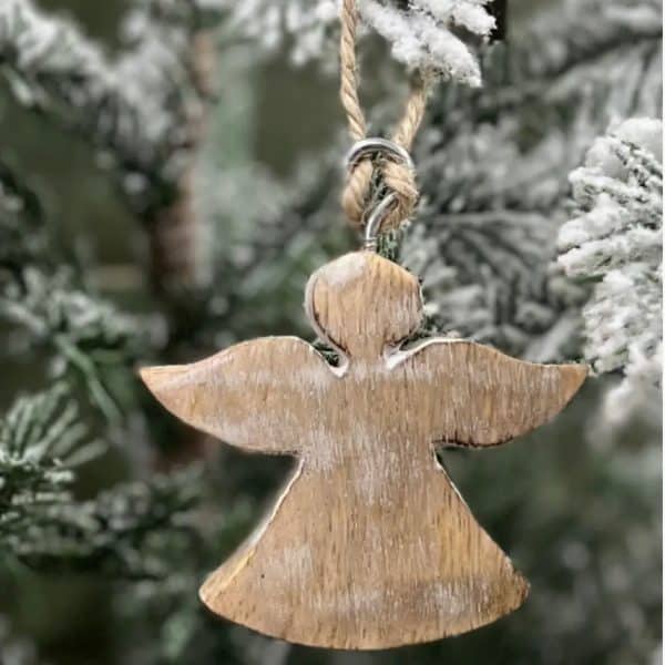 Wooden White Washed Angel Ornaments / Set of 6
