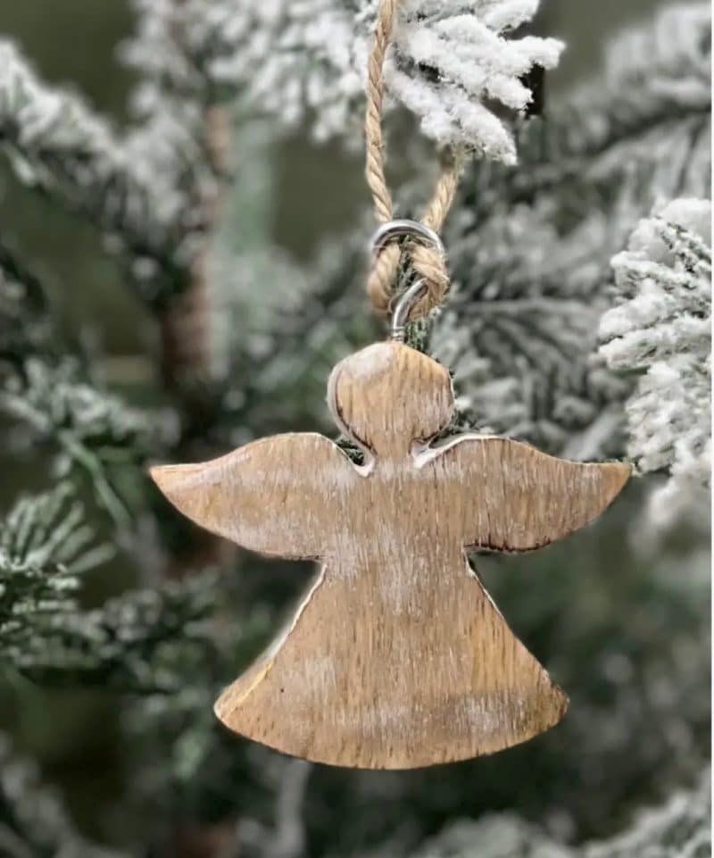 Wooden White Washed Angel Ornaments / Set of 6