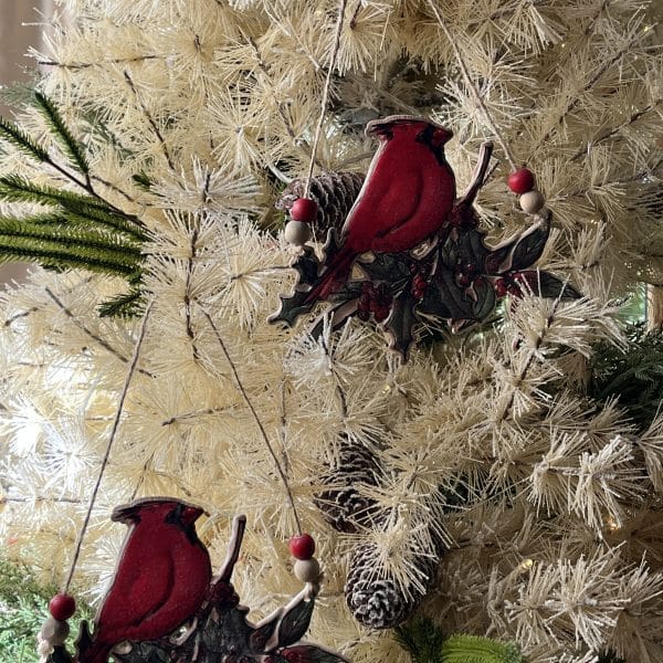 Metal CARDINAL HANGING ORNAMENT SET of 2