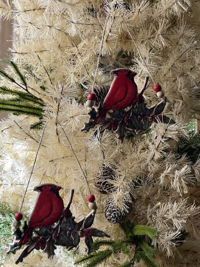 Metal CARDINAL HANGING ORNAMENT SET of 2