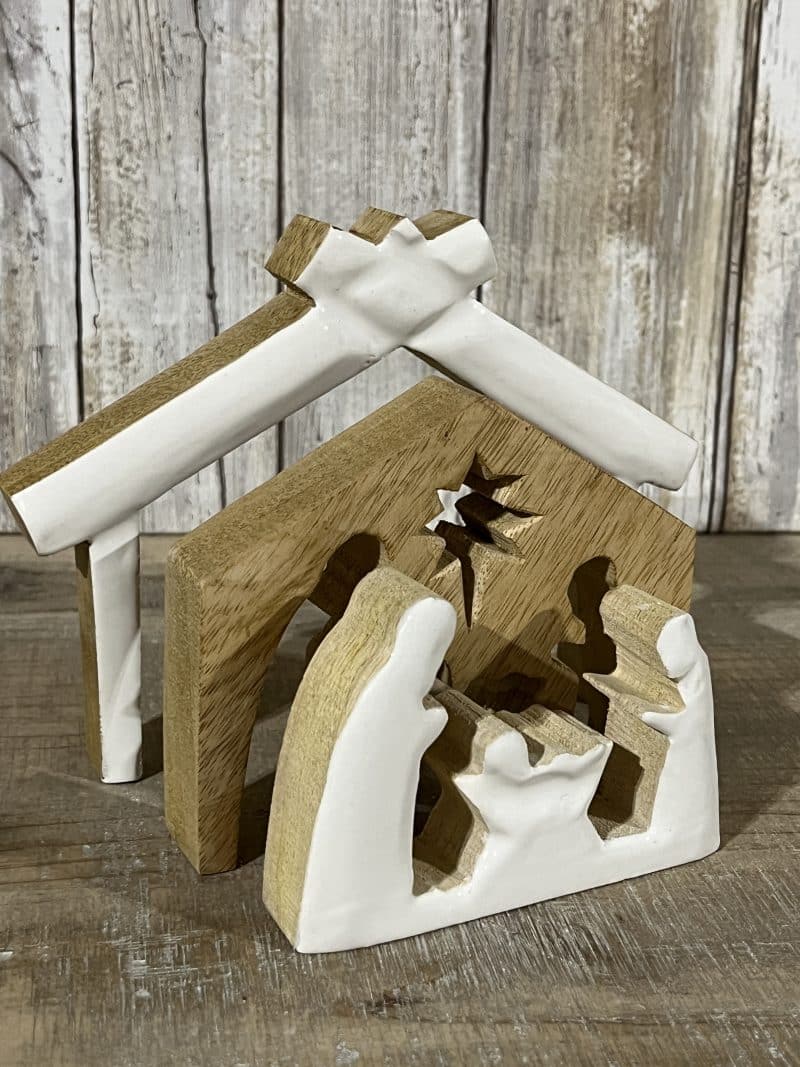 Wooden Nativity with White Enamel  and Chapel of Hope Decor Set - Image 3