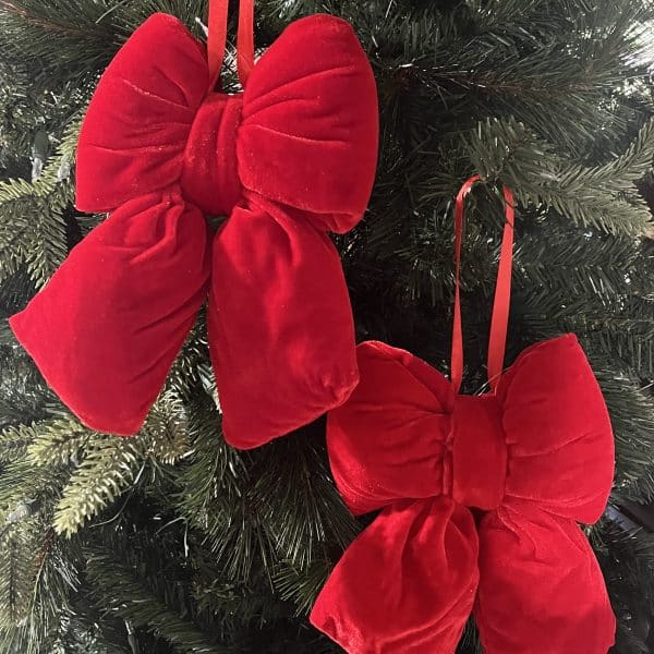 9" Polyester Red Bow With Hanger/ Set of 2