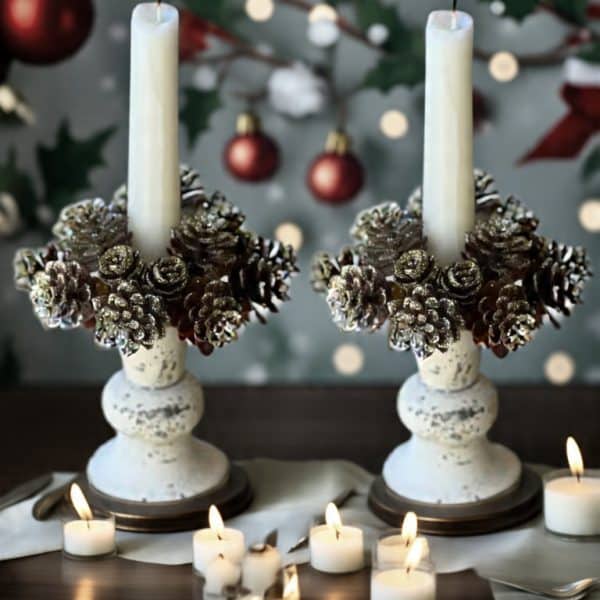1" Shimmer Pine Cone Candle Ring | Set of 2