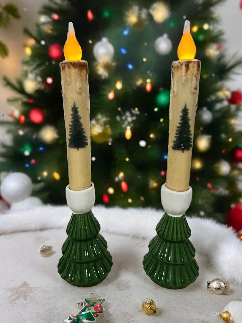 Resin Green Tree Taper Holders Set of 2