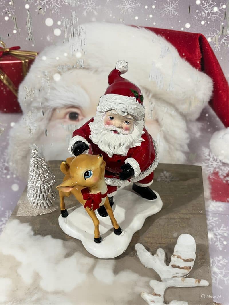 8" Ceramic Santa with Deer
