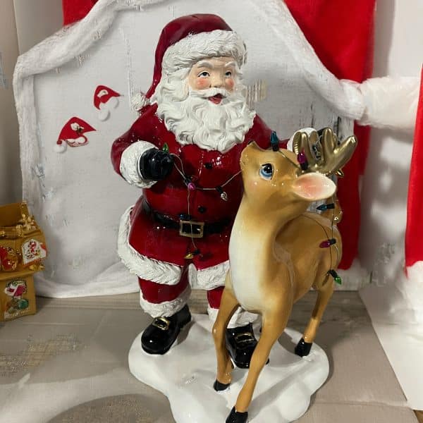 12" Ceramic Santa with Deer