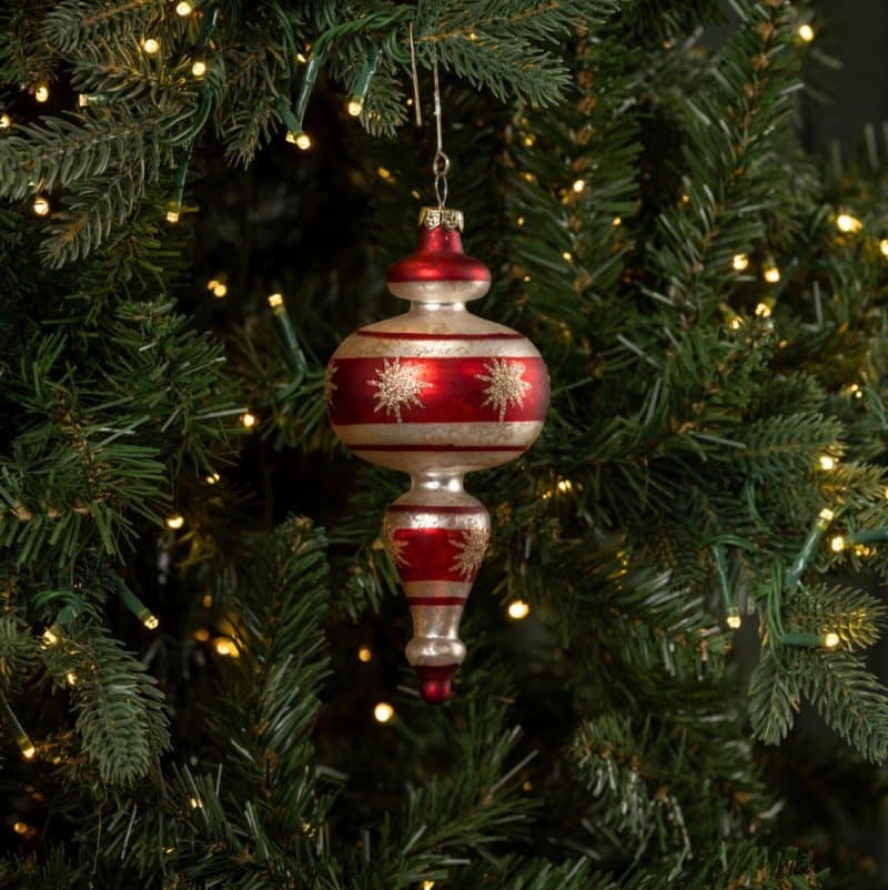 6" RED & WHITE GLASS FINIAL ORNAMENT