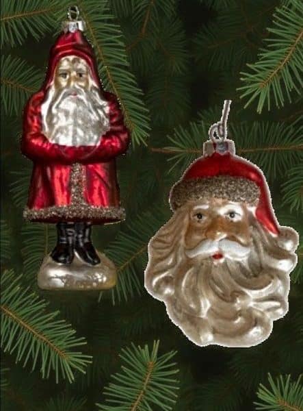 SET OF 2 GLASS  SANTA ORNAMENTS