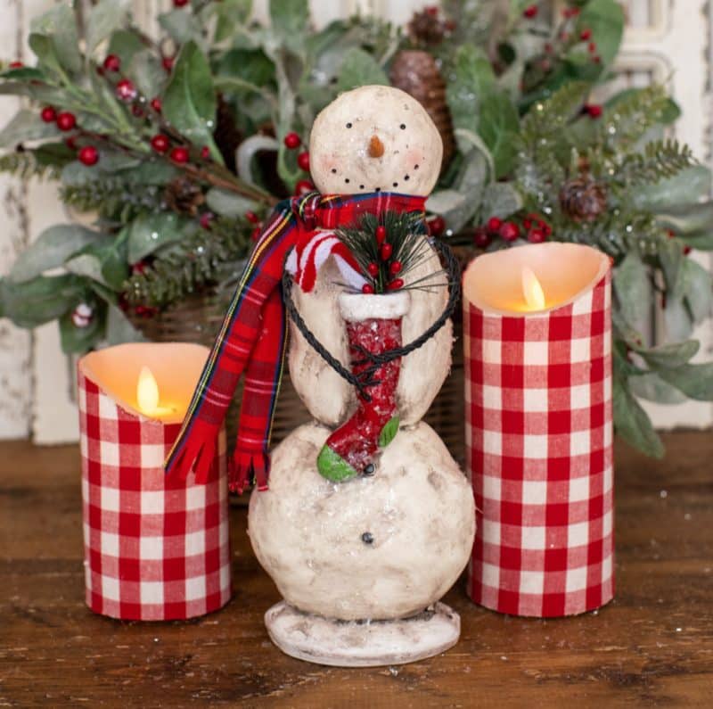 10.5" SNOWMAN W/ CANDY CANE FILLED STOCKING