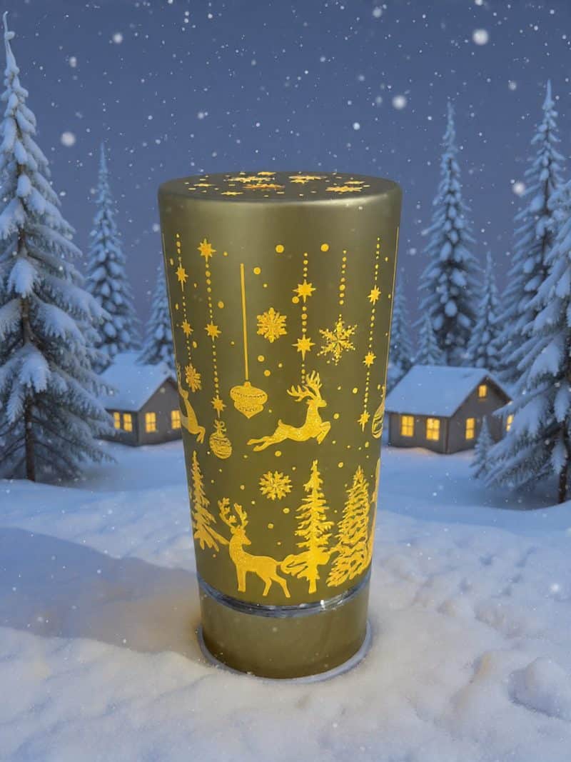 Gold Flameless Revolving Glass LED Table Lamp