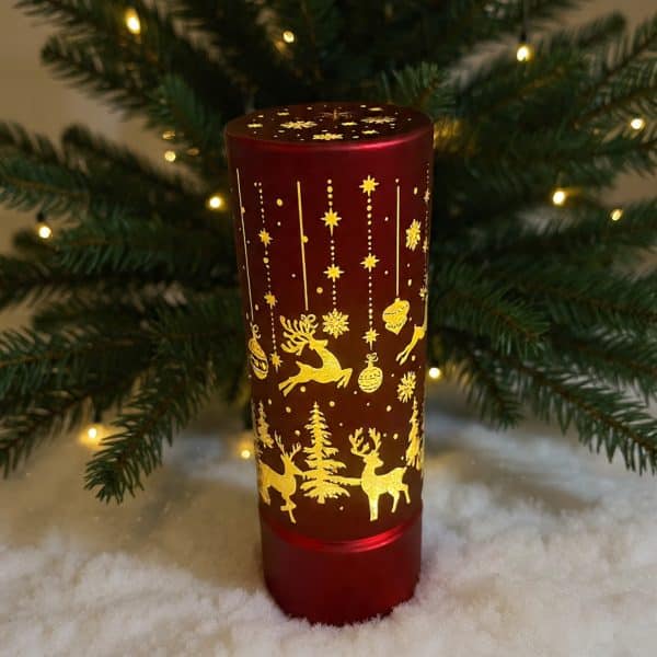 Red Flameless Revolving Glass LED Table Lamp